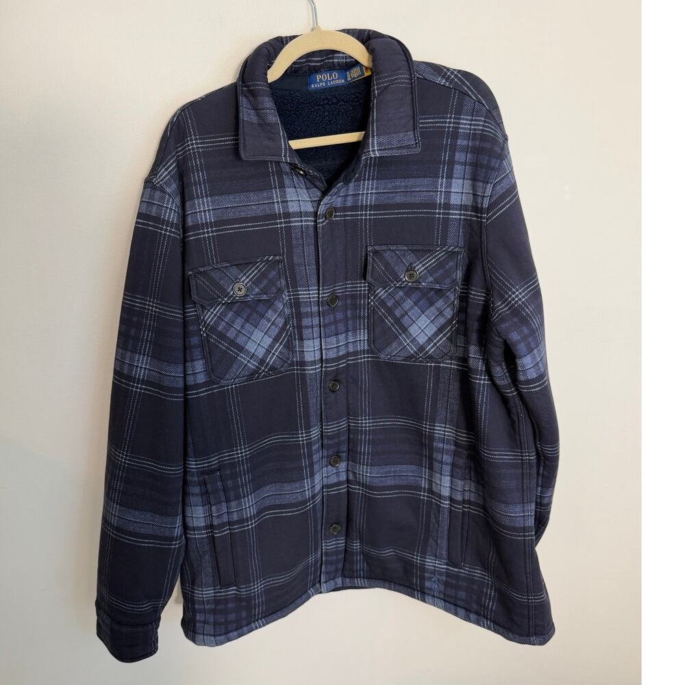 Polo Ralph Lauren Plaid Fleece Shirt Jacket Navy size XL